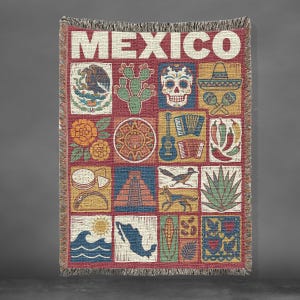 Mexikansk vävd filt, mexikansk folkkonstpläd, kulturarvsdekor, färgglad latinamerikansk hemgåva bild 1