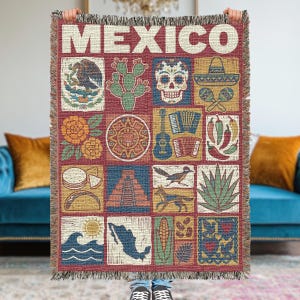 Mexikansk vävd filt, mexikansk folkkonstpläd, kulturarvsdekor, färgglad latinamerikansk hemgåva bild 14