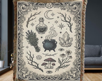 Witchy Apotheker Webdecke • Mond & Kristall Überwurf • Witchy Geschenk
