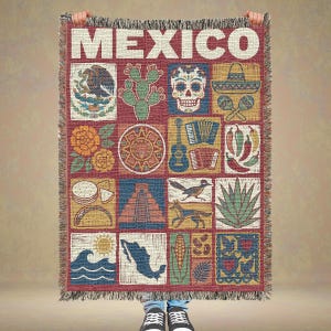 Mexikansk vävd filt, mexikansk folkkonstpläd, kulturarvsdekor, färgglad latinamerikansk hemgåva bild 12