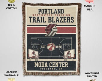 Portland Trail Blazers Vintage Woven Throw Blanket, Moda Center Basketball Tapestry, Fan Gift & Decor