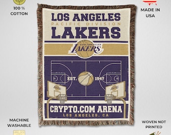 Los Angeles Lakers Vintage Woven Throw Blanket, Crypto.com Arena Basketball Tapestry, Fan Gift