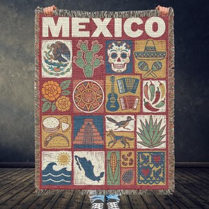 Mexikansk vävd filt, mexikansk folkkonstpläd, kulturarvsdekor, färgglad latinamerikansk hemgåva bild 13