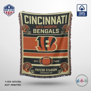 Vintage Cincinnati Bengals Woven Blanket Throw – NFL Retro Football Fan Home Decor Gift