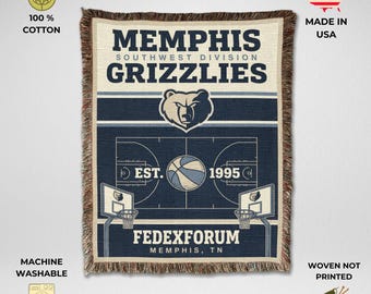 Memphis Grizzlies Vintage Woven Throw Blanket, FedExForum Basketball Tapestry, Fan Gift & Home Decor