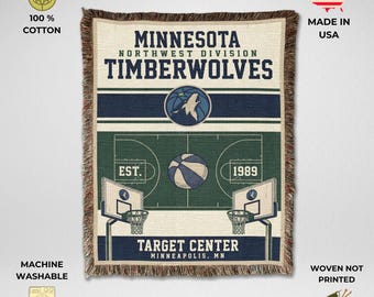 Minnesota Timberwolves Vintage Woven Throw Blanket, Target Center Basketball Tapestry, Fan Gift & Home Decor