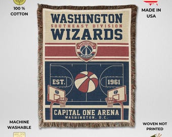 Washington Wizards Vintage Woven Throw Blanket, Capital One Arena Basketball Tapestry, Fan Gift & Decor