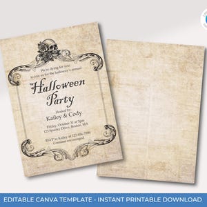 Vintage Gothic Halloween Party Invitation: Editable Canva Template (Digital Download)