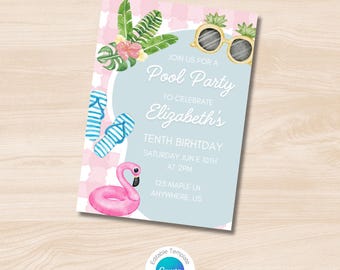 Kids Pool Party Birthday Invitation, Canva Editable Template, Pool ...