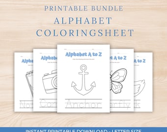 Alphabet Coloring Worksheets Bundle: Kids Letter Tracing Practice (PDF Download)