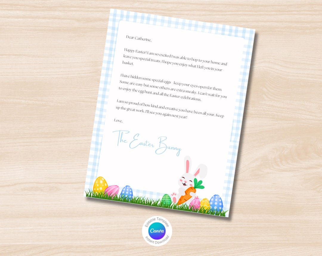 Printable Easter Bunny Editable Letter - Etsy