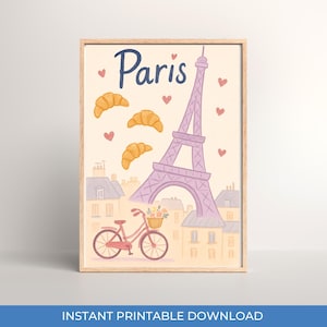 Paris Eiffel Tower Digital Poster Print for Girls | Pink Paris Wall Art | Instant Download | Teen Girl Room Decor | Paris Nursery Art