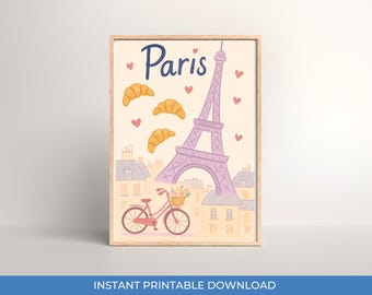 Pink Paris Eiffel Tower Print: Girl's Room Wall Art (Digital Download)