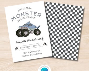 Monster Truck Birthday Invitation: Editable Canva Template (Digital Download)
