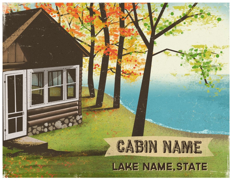 Customizable Lake Cabin Print | Etsy