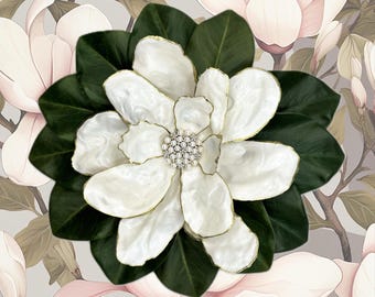 Handmade Magnolia Flower from Oyster Shells – Coastal Decor, Nautical Wall Art, Unique Beach House Accent, Shell Flower Sculpture