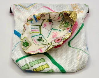 Handmade Oyster Shell Dice Dish – Pink Mahjong Decor, Gold Edge Trinket Tray (Style 5)