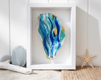 Tidebound: Einzigartige Cloisonné-inspirierte Austernschalen-Kunst - Von Hand eingelegtes Harz & vergoldetes Küsten-Statement