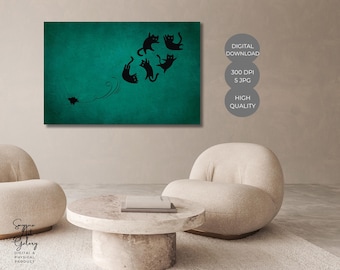 Impression drôle de chat noir – Décoration animalière minimaliste fantaisiste (téléchargement numérique)