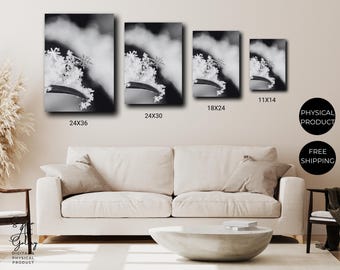 Black and White Snowflake Canvas Print – Winter Nordic Minimalist Wall Art