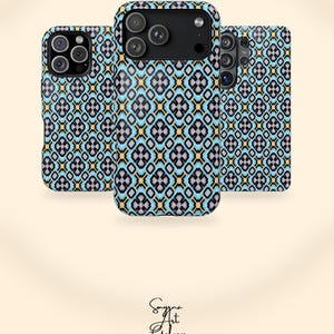Blue Tribal Geometric Cross Pattern MagSafe Phone Case