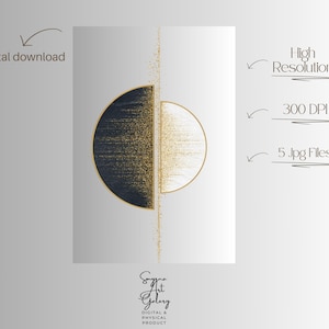 Abstract Wall Print Printable | Gold and Black Geometric Poster for Modern Decor – Split Circle Minimal Art Design
