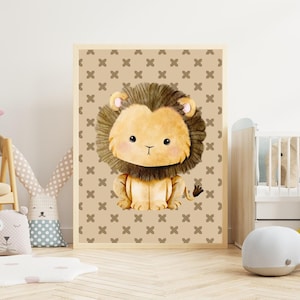 Set of 3 Forest Animal Wall Art – Cute Bear, Deer, and Lion Nursery Prints – Digital Woodland Baby Room Decor Download, In The Forest