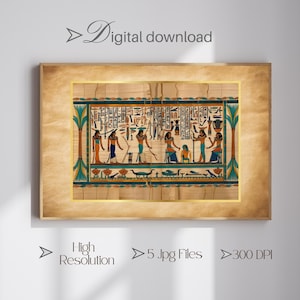 Egyptian Wall Art Printable | Ancient Papyrus Scene with Pharaoh and Gods – Digital Vintage Egypt Decor