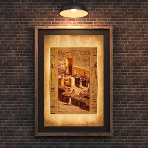 Ancient Egyptian Wall Art Print – Historical Papyrus Style Illustration with Hieroglyphs and Ritual Scene Decor, Egypt Bazaar