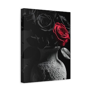 Schwarz Rote Rose Wand Kunst – Stimmungsvolle Blumen Fotografie – Dunkles ästhetisches Poster für modernes Wohndekor, Sorcerous Two