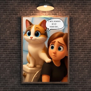 Cartoon Cat & Girl Friendship Wall Art Digital Poster | Instant Download Cute Cat Print for Home Decor, Nursery Gift–SmyrnaArtGalery-Forever