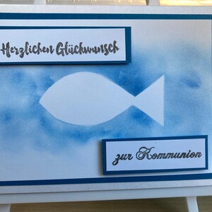 Glückwunsch - Kommunion - Karte , blau, Junge, Kirche, Fest, Geld - Geschenk