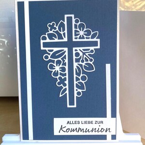 Glückwunsch - Kommunion – Karte , jeansblau, Kirche, Fest, Geld-Geschenk