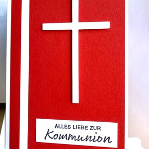 Glückwunsch - Kommunion – Karte , rot, Kirche, Fest, Geld-Geschenk