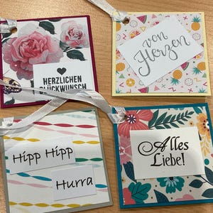4er Pack  Geschenkanhänger - Geburtstag - Glückwunsch - zu Blumen oder Geschenken