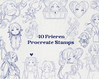 40 Frieren-Inspired Procreate Stamps | Illustration & Tattoo Brushes