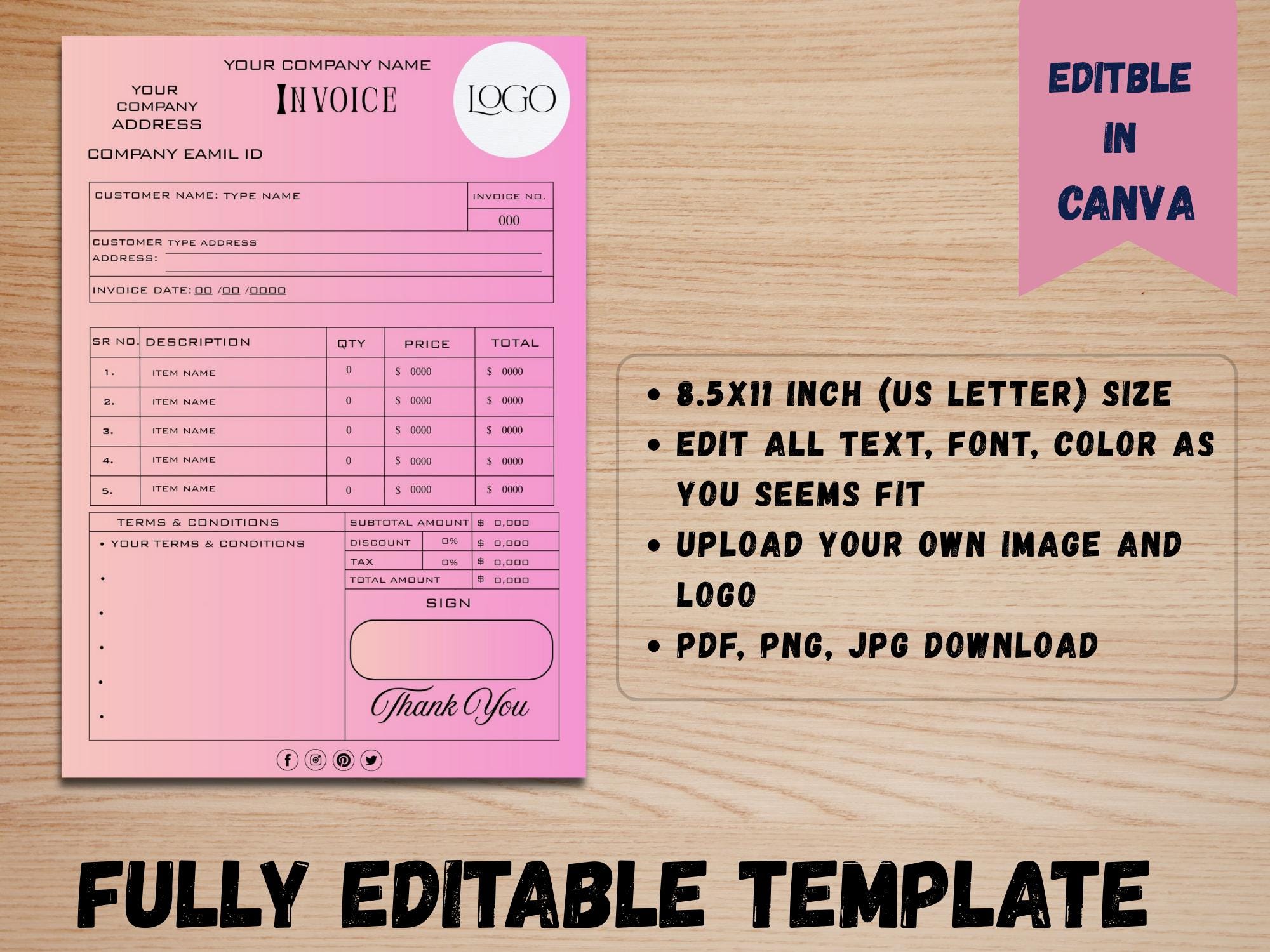 Editable Invoice Template for Small Business (digital Download) - Etsy
