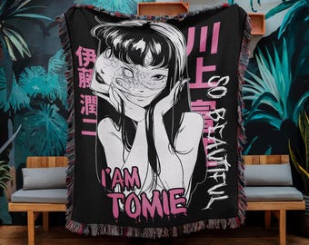 Japanese Horror Manga Woven Blanket, Spiral Curse Theme Throw, Dark Creepy Anime Decor