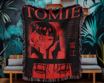 Japanese Horror Manga Woven Blanket, Spiral Curse Theme Throw, Dark Creepy Anime Decor
