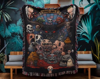 The Binding of Isaac Woven Blanket, Retro Indie Roguelike Game Throw, Dark Gamer Room Decor Gift