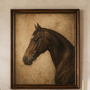 Pferde-Wandbild im Vintage-Stil | Kunstdruck zum Thema Reitsport | Rustikaler Stil | Digitaler Download