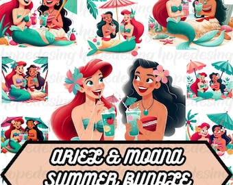 Ariel & Moana Summer Beach Clipart PNG Bundle (Digital Files