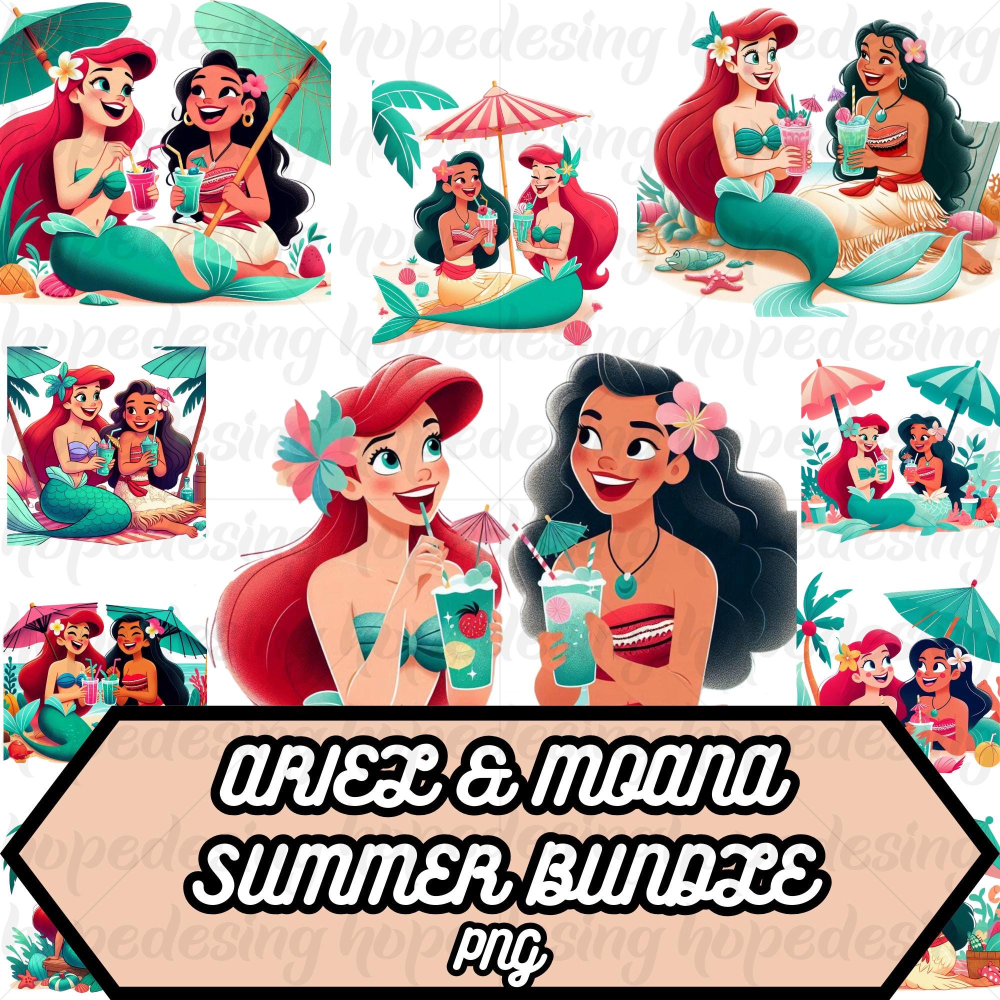 Ariel Moana Summer PNG Bundle - Disney Ariel Moana Summer Clipart,Ariel and Moana Summer Beach PNG,Ariel Moana Beach Clipart,Digital Files