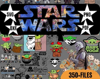 Paquete de imágenes prediseñadas de Star Wars: archivos SVG y PNG de Disney (descarga digital)