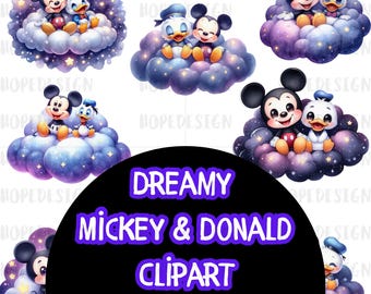 Watercolor Mickey and Donald Clipart – Baby Disney PNG Bundle (Digital Download)