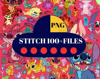 Stitch PNG Clipart Bundle – 100+ Disney Alien Characters (Digital Download)
