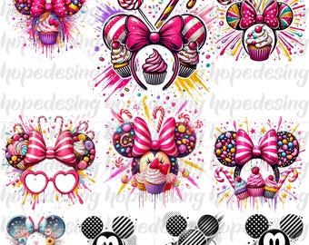 Minnie Mouse Cupcake Clipart: Birthday Party Decor (PNG Bundle, Digital Download)