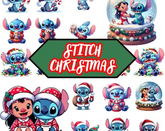 Stitch Santa Png Clipart Bundle: Disney Christmas Digital Files