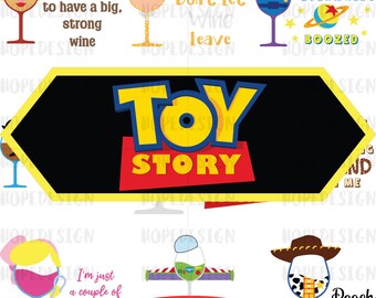 Toy Story Wine Clipart Bundle: Buzz Lightyear, Woody, Forky (PNG Digital Download