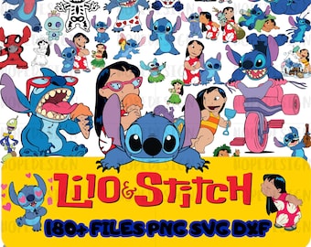 Zestaw clipartów Lilo i Stitch: ponad 180 plików PNG SVG DXF (do pobrania w wersji cyfrowej)